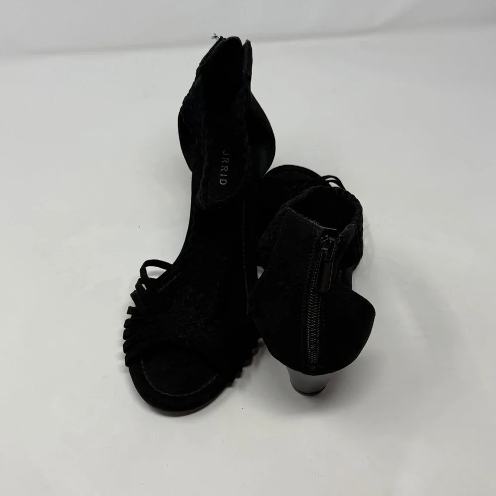 Torrid Black Braided T-Strap Midi Wedge Sandals Open Toe Back Zip  8W